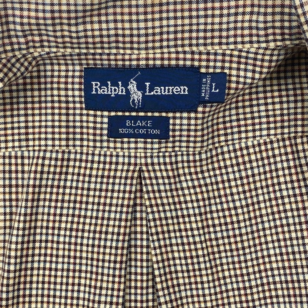 Vintage Ralph Lauren Blake Mens Large Brown Check Long Sleeve Button Down Shirt - Picture 5 of 15